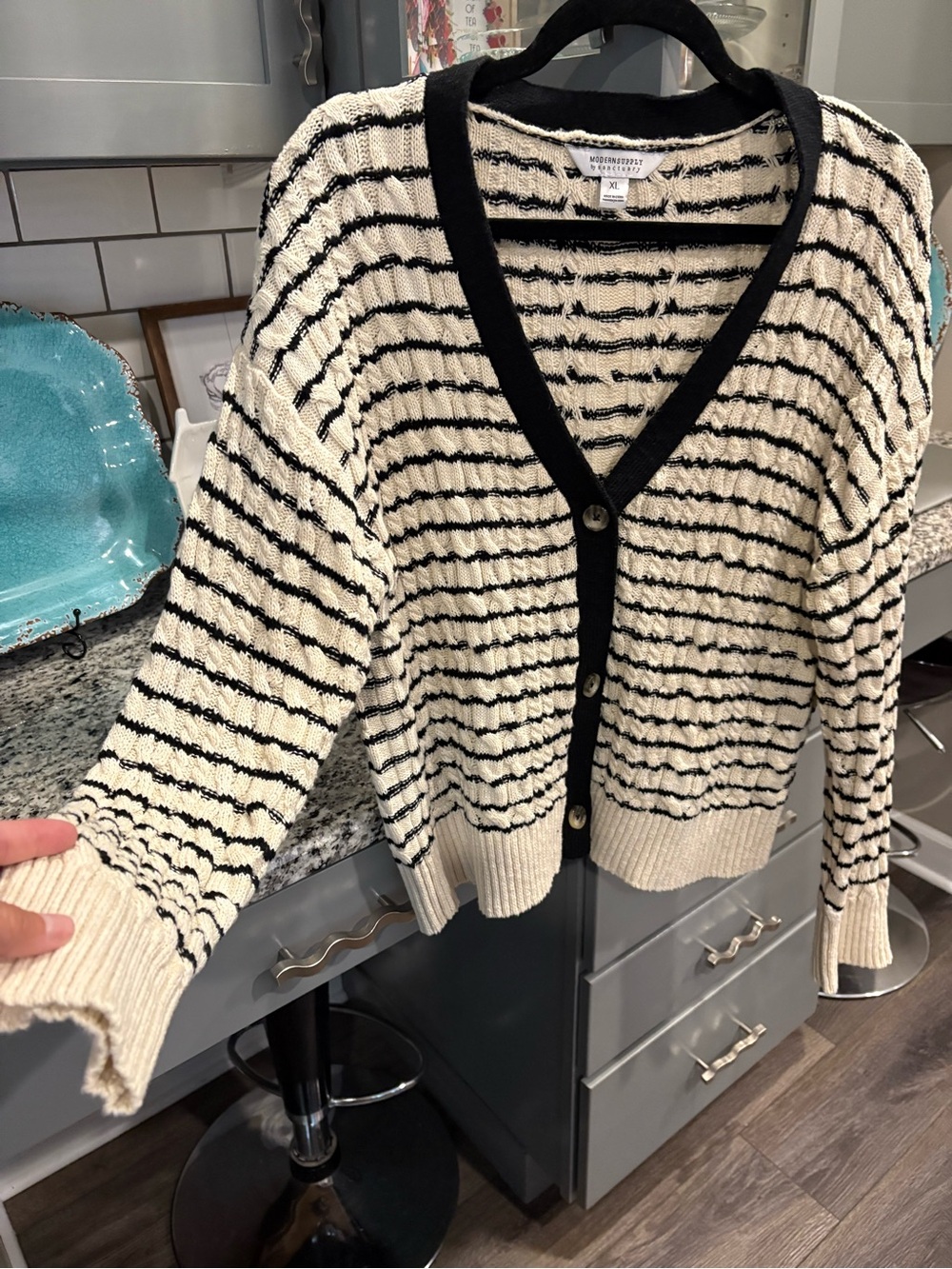 Modern Supply by Sanctuary Striped Knit Cardigan Sweater - Black & Cream - Picture 3 of 6